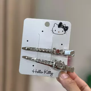 [แท้100%] Sanrio ~ Silver Prep กิ๊บติดผมKitty คิตตี้ สีSilver ตัดกับลายสก๊อต วัสดุสแตนเลสทั้งชิ้นแต่น้ำหนักเบา