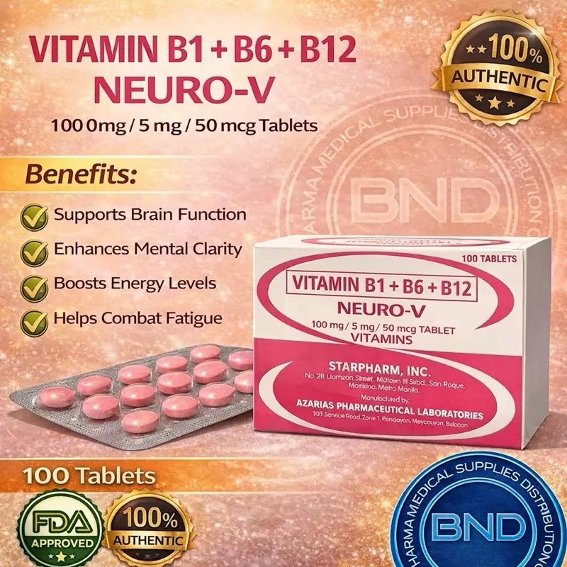 Neuro-V วิตามิน B1 + B6 + B12 B-Complex 100 เม็ด ผลิตภัณฑ์เสริมอาหารวิตามิน BNDPHARMACORP
