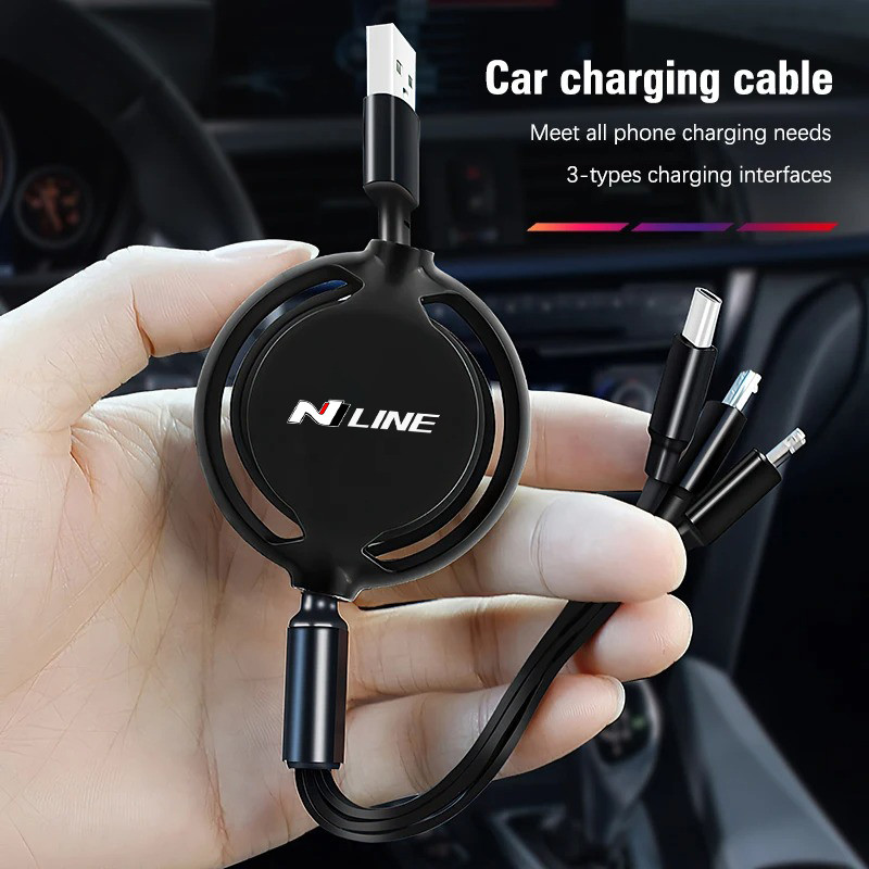 รถ 3 In 1 Retractable Micro Data Wire USB Type C 100w Fast Charging สําหรับ Hyundai N Line Elantra A