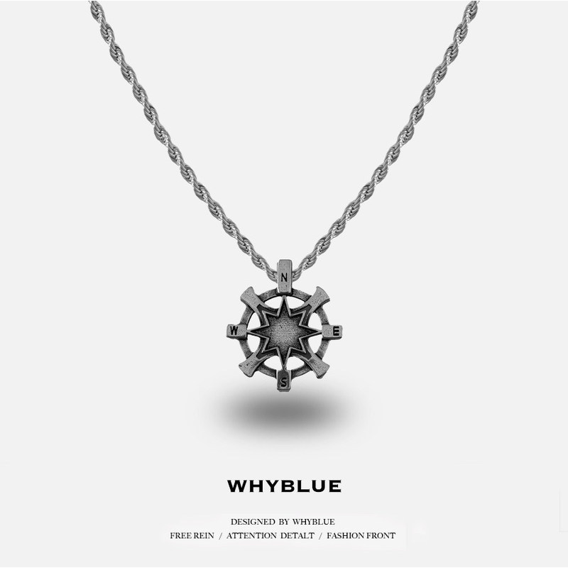 WHYBLUE Niche Design Retro Compass Necklace Men Compass Snowflake Pendant Simple Accessories Gift Tr