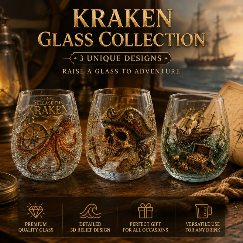 Viking Kraken Glass Mug – เรือสัตว์ประหลาดทะเลนูน 3 มิติและโจรสลัด, Goblet โกธิคสําหรับปาร์ตี้ฮาโลวีน