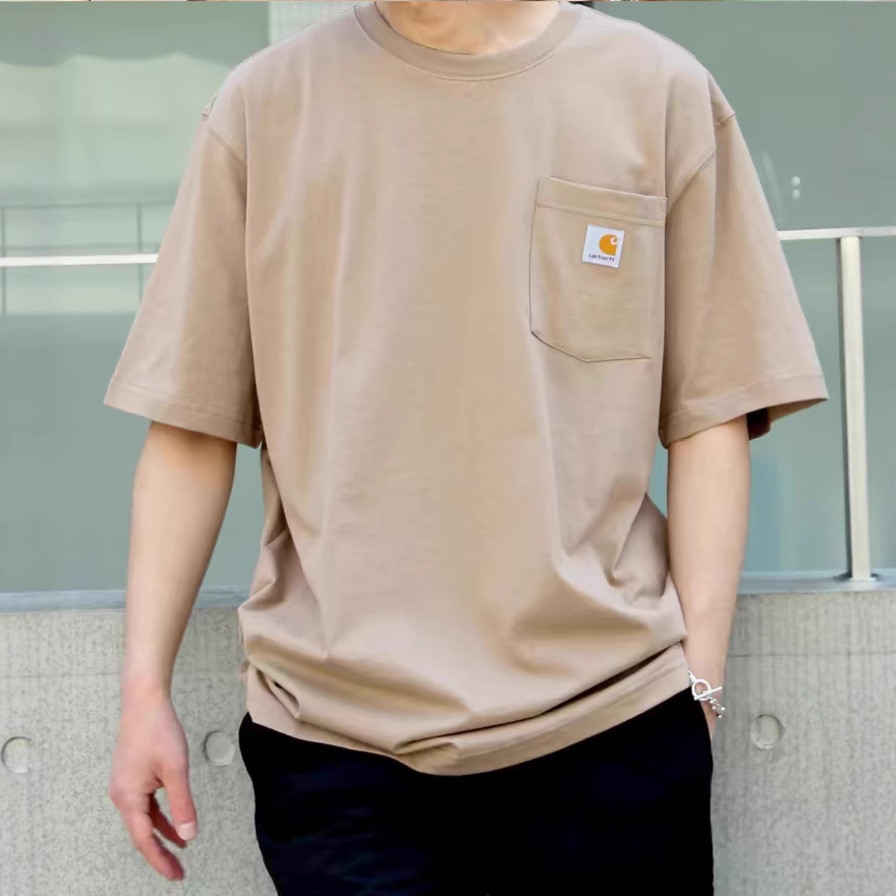 5EOJ Ca***rtt Classic short-sleeve shirt with small logo pocket230g Pure Cotton T Basic shirts for m