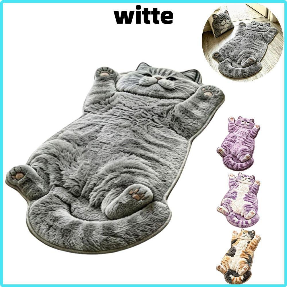 WITTE พรมตกแต่งบ้าน, 2D ทําความสะอาดง่ายพรมพื้นที่รูปแมว,น่ารักลื่นป้องกันการเปรอะเปื้อนพรมการ์ตูนห้องนอน