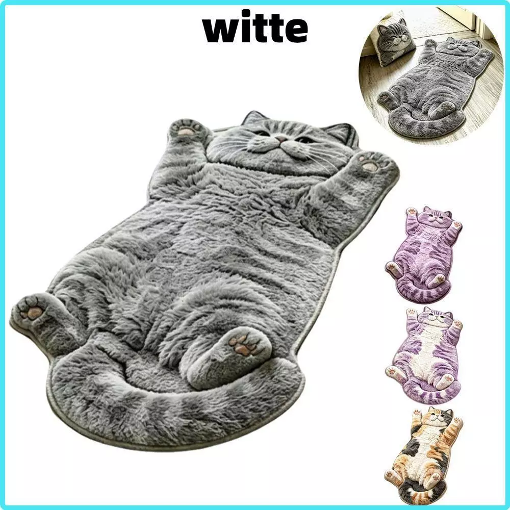 WITTE พรมตกแต่งบ้าน, 2D ทําความสะอาดง่ายพรมพื้นที่รูปแมว,น่ารักลื่นป้องกันการเปรอะเปื้อนพรมการ์ตูนห้องนอน