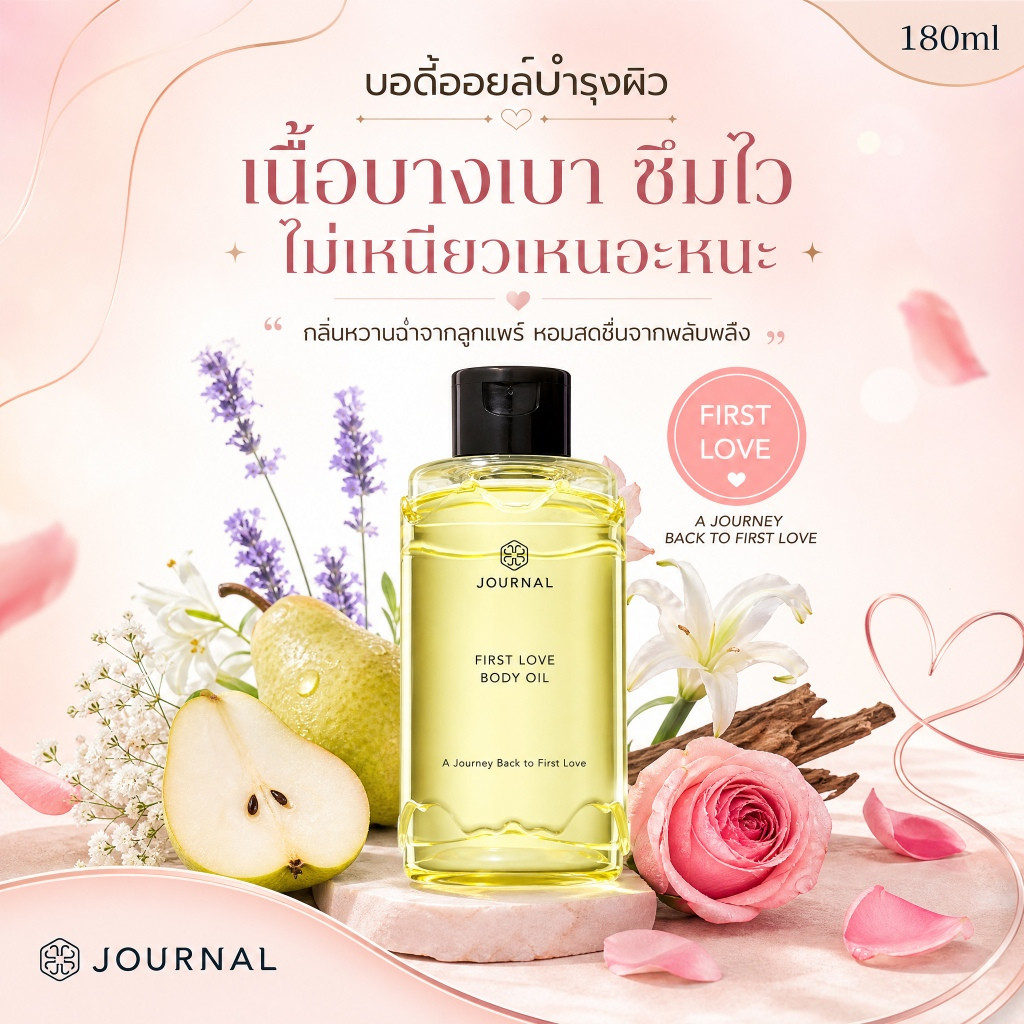 [ของแท้ 100%] Journal First Love/NANG RAM/ The Legacy Body Oil 180 ml.เนื้อบางเบา ซึมซาบเร็ว ไม่ทิ้งคราบเปื้อนบนเสื้อผ้า ใช้ได้ทุกวันหลังอาบน้ำ