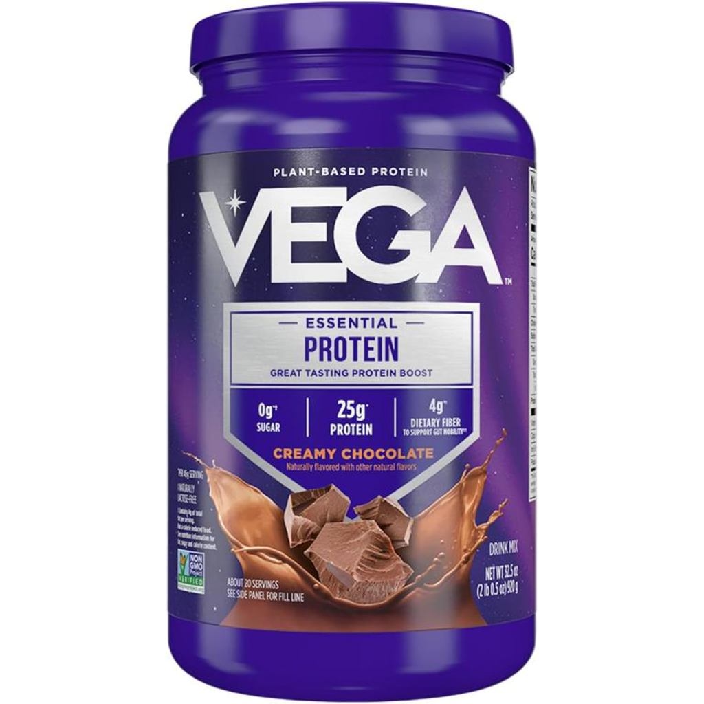 Vega Original Essential Protein - โปรตีนจากพืช 25g, ช็อกโกแลตนม, 20 เสิร์ฟ, ผสมเครื่องดื่มที่ไม่ใช่จ