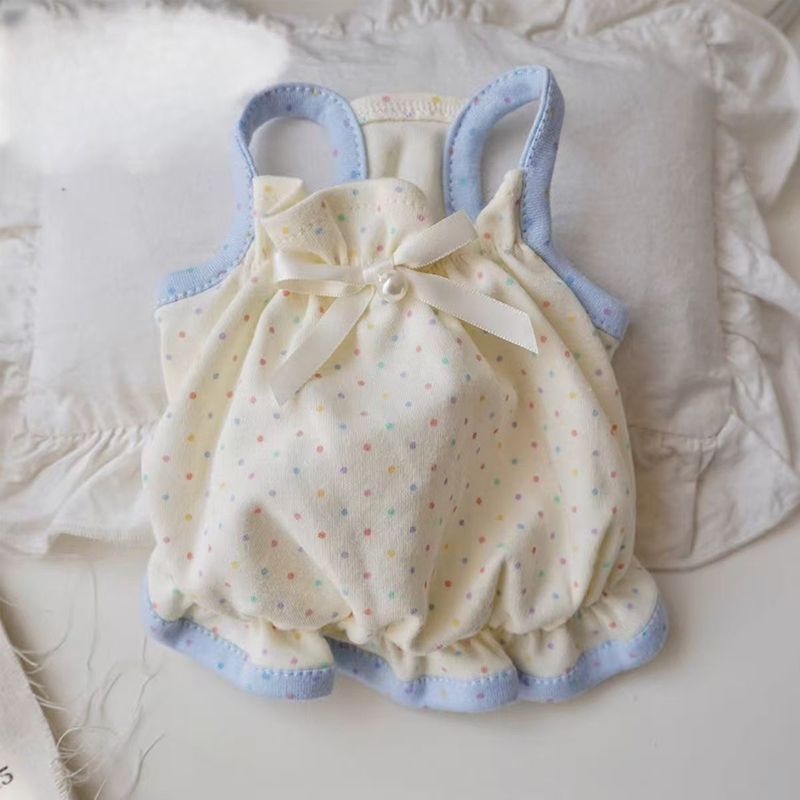 เสื้อกั๊กสัตว์เลี้ยง Polka Dot Bow Sling Dress ฤดูร้อนบาง Bichon Cat เสื้อผ้าสุนัขสุนัขขนาดเล็ก