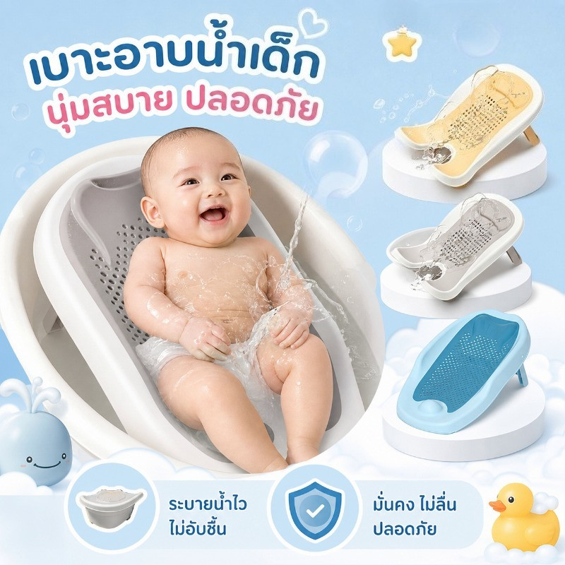 ที่รองล้างก้นเด็กทารก เก้าอี้อาบน้ำเด็ก พับได้ กันลื่น PP TPE เบาะนุ่ม อ่างทั่วไป ใช้ได้ แรกเกิด