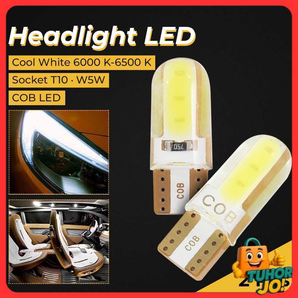 COB ไฟหน้า LED T10 W5W Cool White 1W 12V 2 ชิ้น - T10-W5