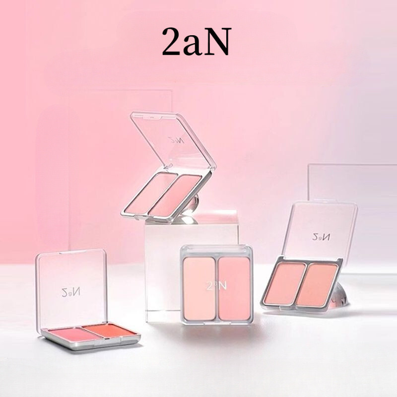 LING·2aN Double Color Powder Blusher Pink Womens Group Puff Blush Purple Korean Light Makeup Matte H