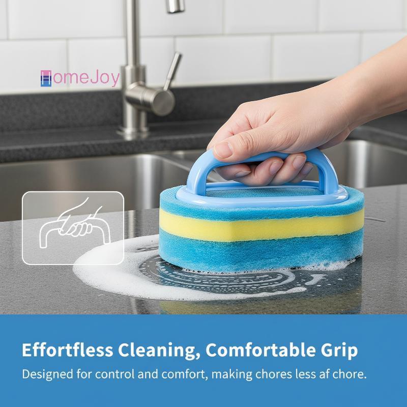 [HomeJoy-t] 3 ชิ้นมือถือฟองน้ําทําความสะอาดห้องครัวพร้อมที่จับ Lint-Free สําหรับจานอ่างล้างจานเตาตั้