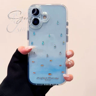 🌸Good🌸ส่งจากไทย เคสโทรศัพท์มือถือ เคสไอโฟน กันกระแทก สําหรับ IPHONE 17 16 11 12 13 14 15PRO MAX 7Plus XS/XRหยดน้ำฝนสีฟ้า