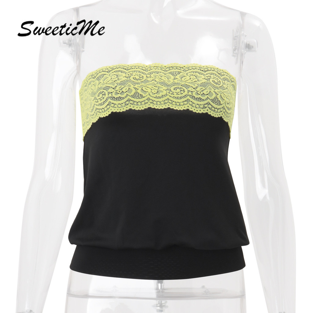 SweeticMe ผู้หญิง 2026 ใหม่แฟชั่นลูกไม้ Splicing Contrast สี Tube Tops — صورة 8
