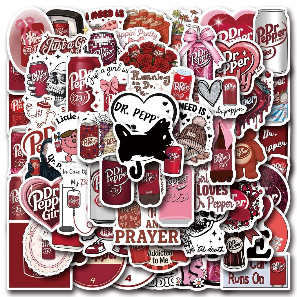 55 ชิ้นน่ารัก Dr Pepper สติกเกอร์ตลก Dr Pepper Decals สําหรับโทรศัพท์แล็ปท็อปกระเป๋าเดินทางโน้ตบุ๊คสติกเกอร์กันน้ํา
