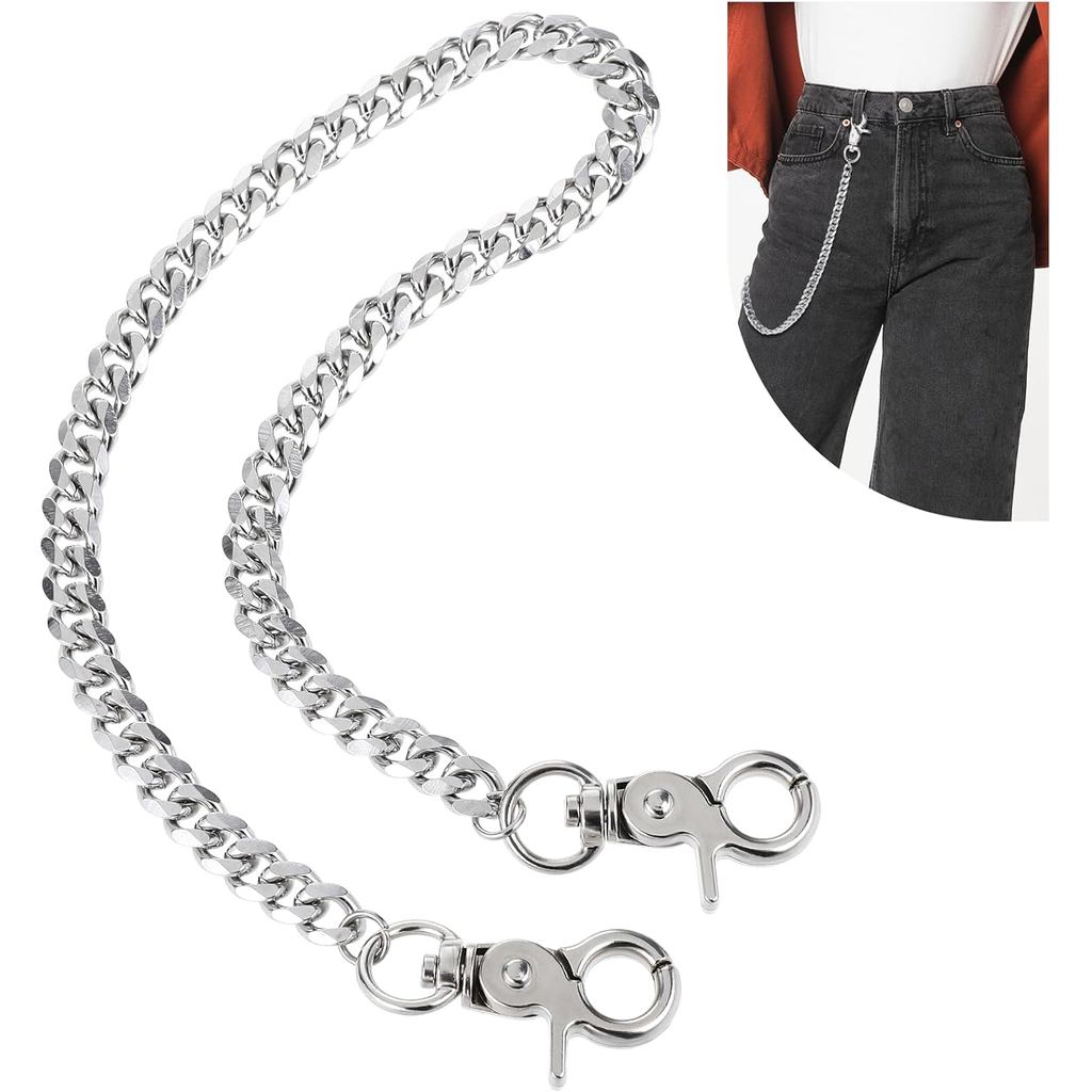 Nogeqi เงินสําหรับกางเกง,โลหะกระเป๋าสตางค์โซ่สําหรับชาย,Double Lock Jean Chains,Punk พวงกุญแจ,เข็มขั