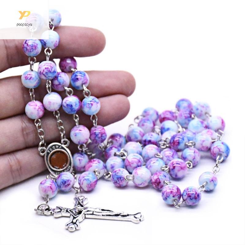 PPY สร้อยคอลูกประคําข้ามลูกปัดสีสันสดใสจี้ห้อยลูกปัด Charm