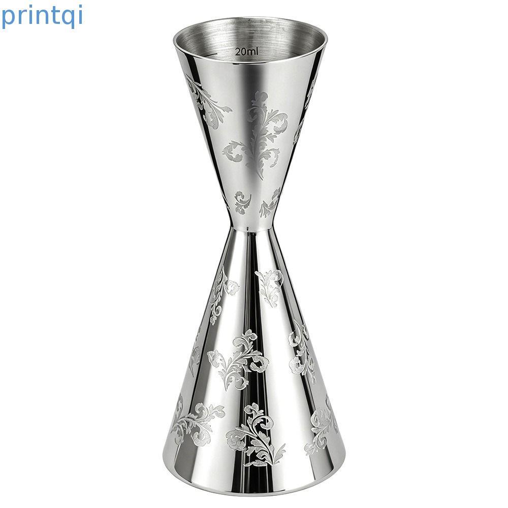 PRINTQI Didi Jigger Cup, สแตนเลส 30/60ml Double Head Jigger, ใบไม้ทนทานลายออกแบบ Bartending Jigger B