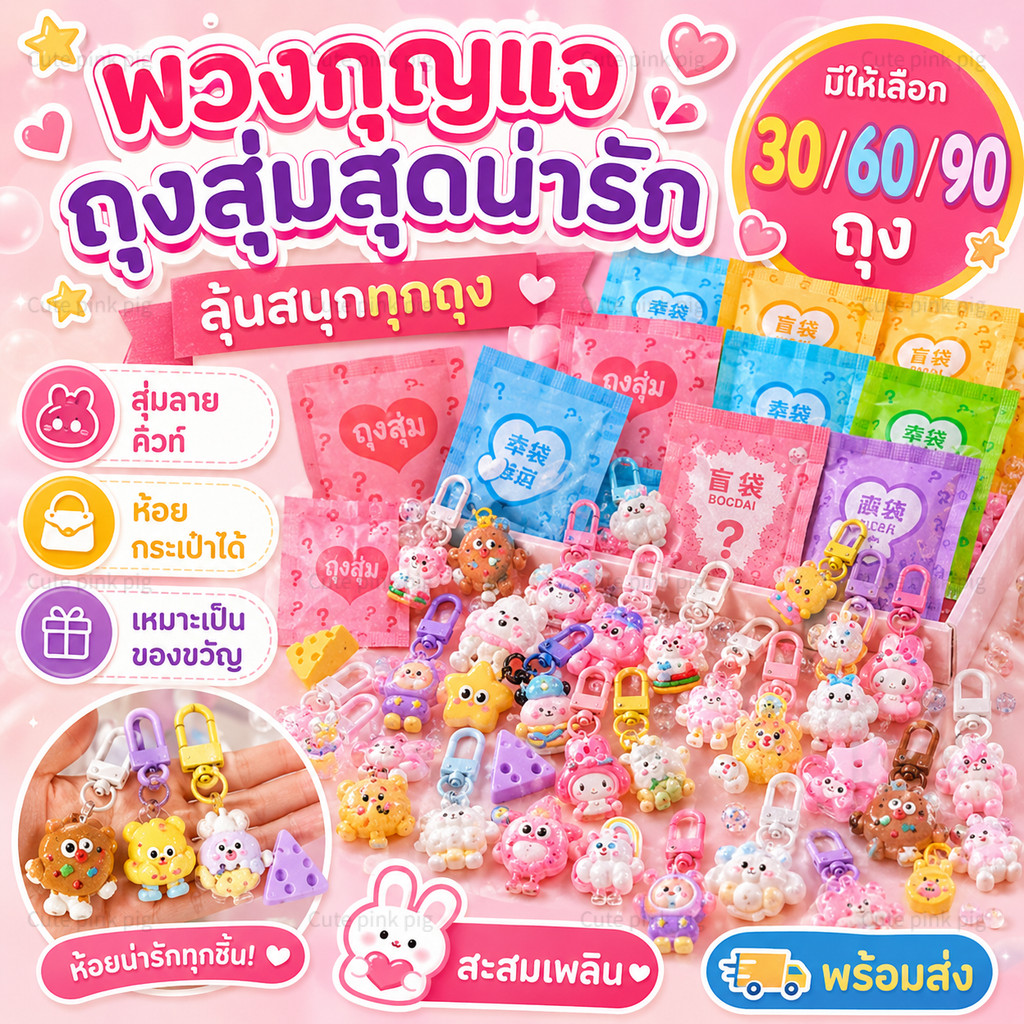 🎁COD+ส่งไว✨ถุงสุ่มพวงกุญแจ (1 ชุด 30 ถุง） คละลายน่ารักจากไทย Capybara พวงกุญแจ น่ารัก พวงกุญแจน่ารัก