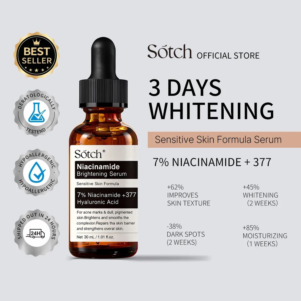 [ Sotch OFFICIAL ] Sotch 7% Niacinamide + 377+Hyaluronic Acid Sensitive Skin Formula - 30 mL 57XR