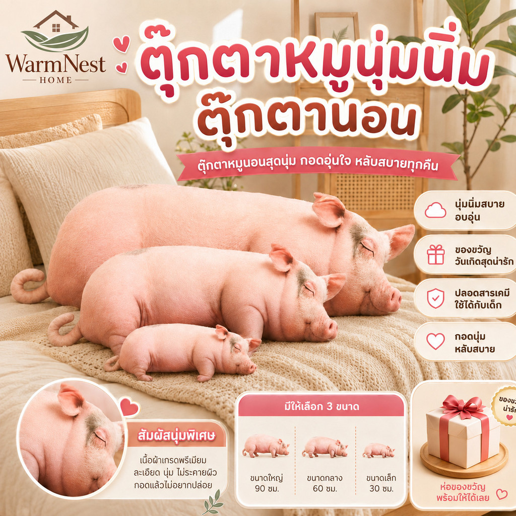 ✨หมอนหมู AI ตุ๊กตาหมูนุ่มนิ่ม ตุ๊กตานอน สำหรับนอนกอด 13/4/60/80 ของขวัญวันเกิด นุ่มสบาย