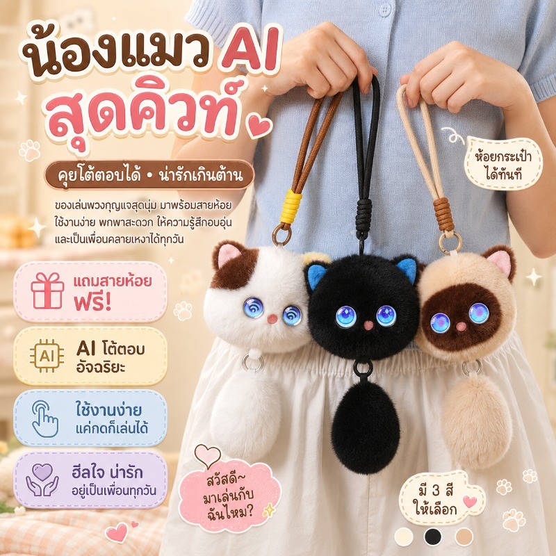 TH BABY ตุ๊กตาพวงกุญแจ Ai อัจฉริยะ สุดน่ารัก สไตล์แมวสยามยอดนิยม พูดได้คล่องแคล่ว 80 ภาษา รวมถึงภาษาไทย