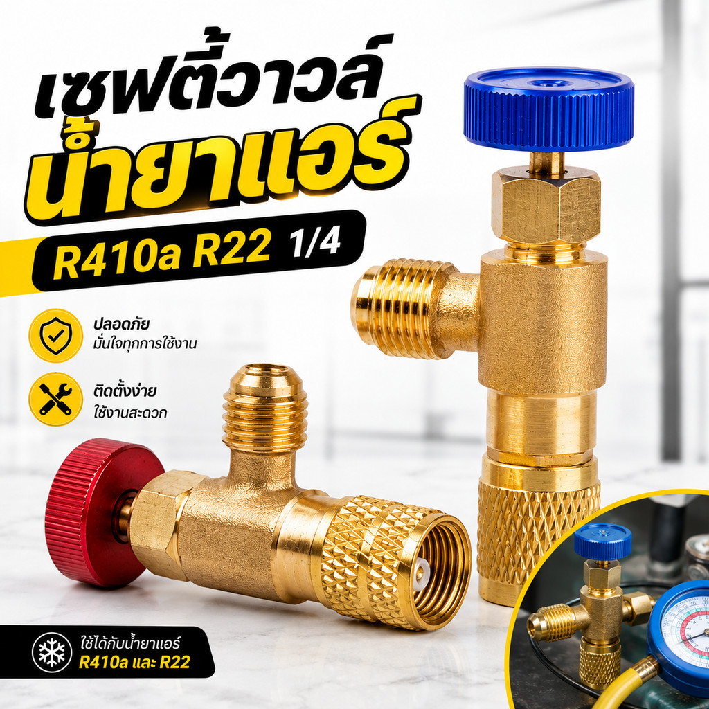 คอลโทรลวาล์ว ป้องกันน้ำยาแอร์ฟู่ วาล์วนิรภัย เครื่องปรับอากาศ R410a R22 1/4