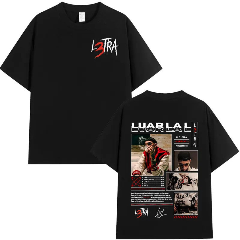 เสื้อยืดแร็ปเปอร์ Luar La L อัลบั้มเพลง L3TRA สำหรับผู้ชายและผู้หญิง แฟชั่นฮิปฮอป เสื้อยืดแขนสั้น สไ