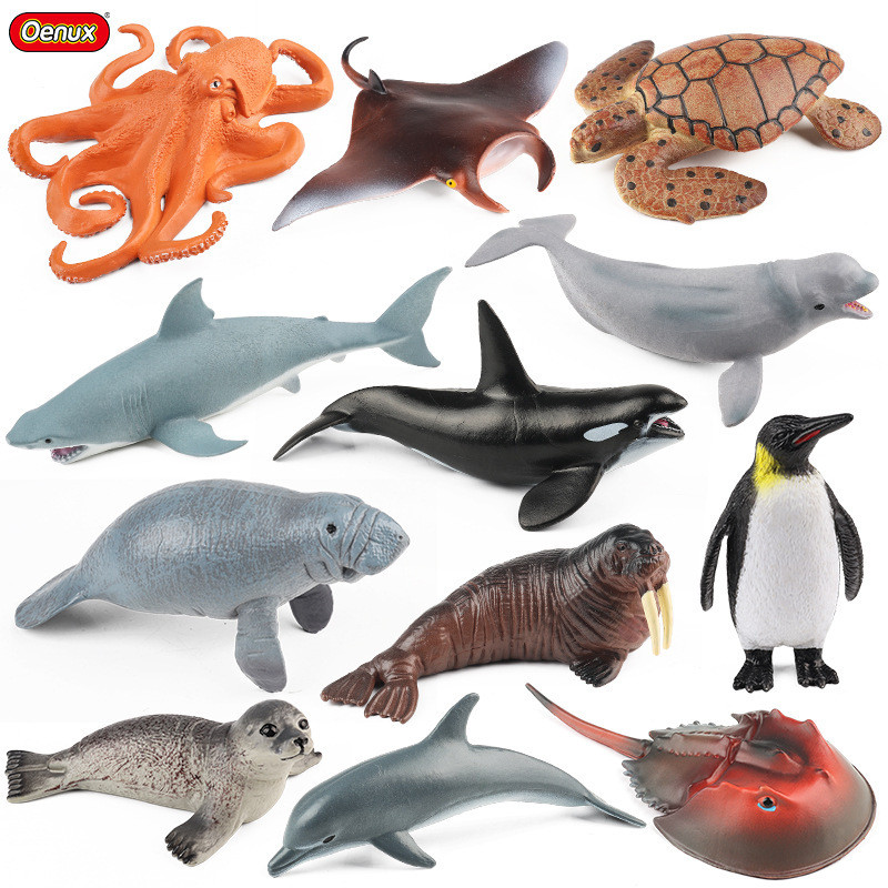 สมจริงสัตว์ทะเลชุดโมเดล,ฉลามขาวที่ยอดเยี่ยม Dolphin Penguin Octopus Seal Orca Manta Ray Walrus ตุ๊กตา, เด็ก Ocean ของเล่นเพื่อการศึกษา Aquarium