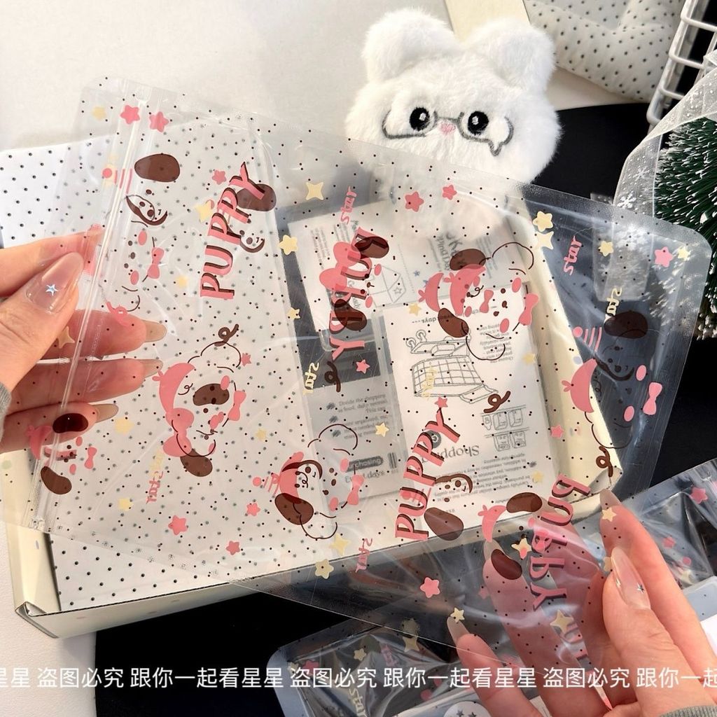 Pink Polka Dot Puppy Ziplock Bag โปร่งใสน่ารักของขวัญกระเป๋าคู่มือของที่ระลึกถุงบรรจุภัณฑ์ความจุขนาด