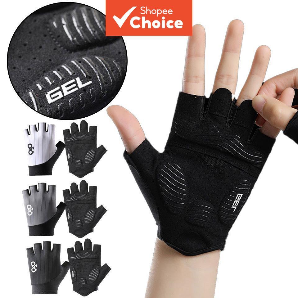 1 คู่กีฬากลางแจ้ง Anti-Slip Shock Absorption Half-Finger Mittens Breathable ยืดหยุ่นขี่จักรยานถุงมือ