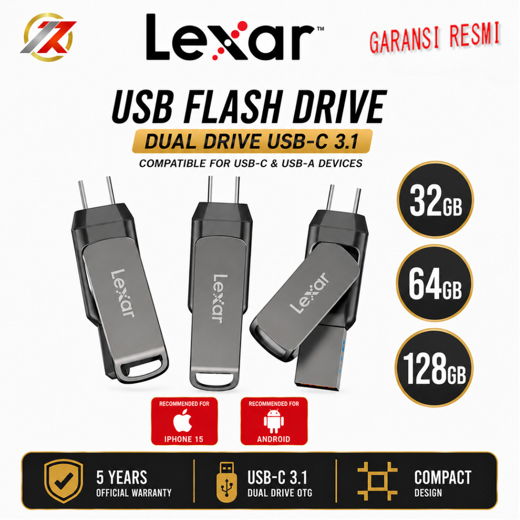 LEXAR JumpDrive D400 OTG 32GB, 64GB, 128GB DualDrive USB 3.2 Flashdisk | FD FlashDisk LEXAR JumpDriv