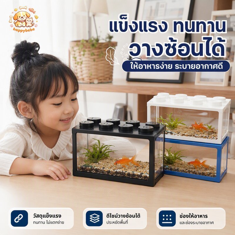 ตู้ปลาเล็ก พลาสติกแข็งแรง ตู้ปลากัด กล่องเลี้ยงปลา ซ้อนวางได้ ช่องให้อาหาร ระบายอากาศ