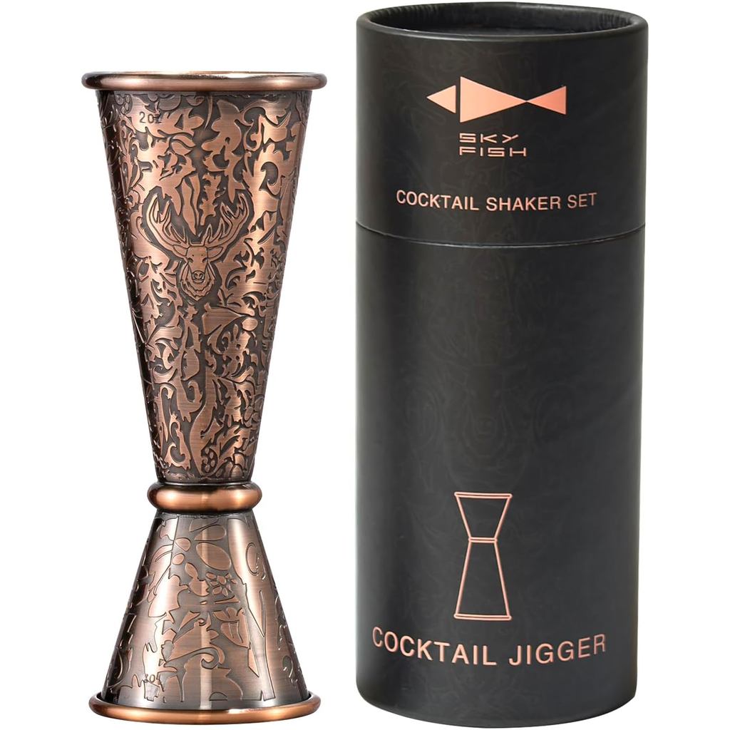 SKY FISH 3D Relief Cocktail Double Japanese Jigger 1/2oz, 3/4oz, 1oz, 1 1/2Oz, และ 2oz,Reindeer Deer