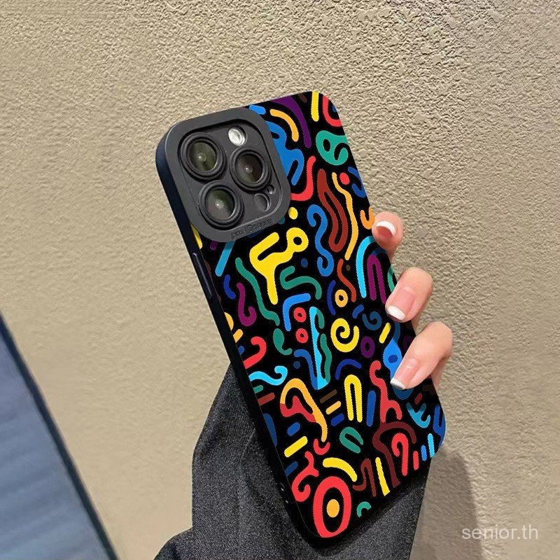 โทรศัพท์เคสโทรศัพท์สไตล์ใหม่Graffitiภาพวาดกราฟฟิตีที่มีสีสันเหมาะสําหรับiPhone 12pro 13pro 14pro 12promax 11 12 13 14 15 16 17 pro max 11Promaxกันกระแทกซิลิโคนกรณี
