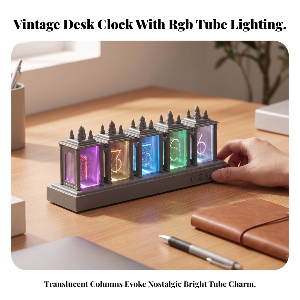 Nixie Tube-Style Clock นาฬิกาหลอดนีออนอิเล็กทรอนิกส์ Clear Compact สําหรับโต๊ะ, ห้องนอน