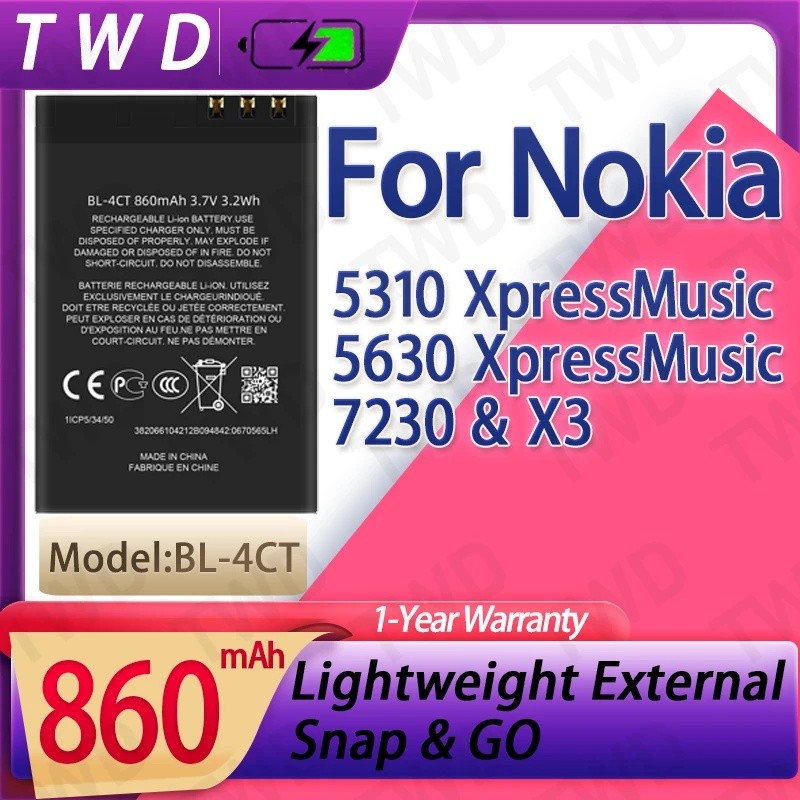BL-4CT BL4CT แบตเตอรี่ความจุขนาดใหญ่สําหรับ Nokia 5310 XpressMusic /630 XpressMusic7230/X3 แบตเตอรี่