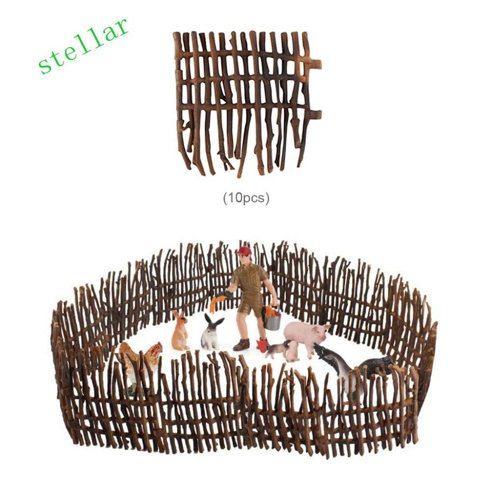 STELLARTECH จําลองฟาร์ม Ranch DIY รั้ว, อุปกรณ์รั้วขนาดเล็กจําลอง Ranch รั้ว, มินิตกแต่งสวนพลาสติกตก