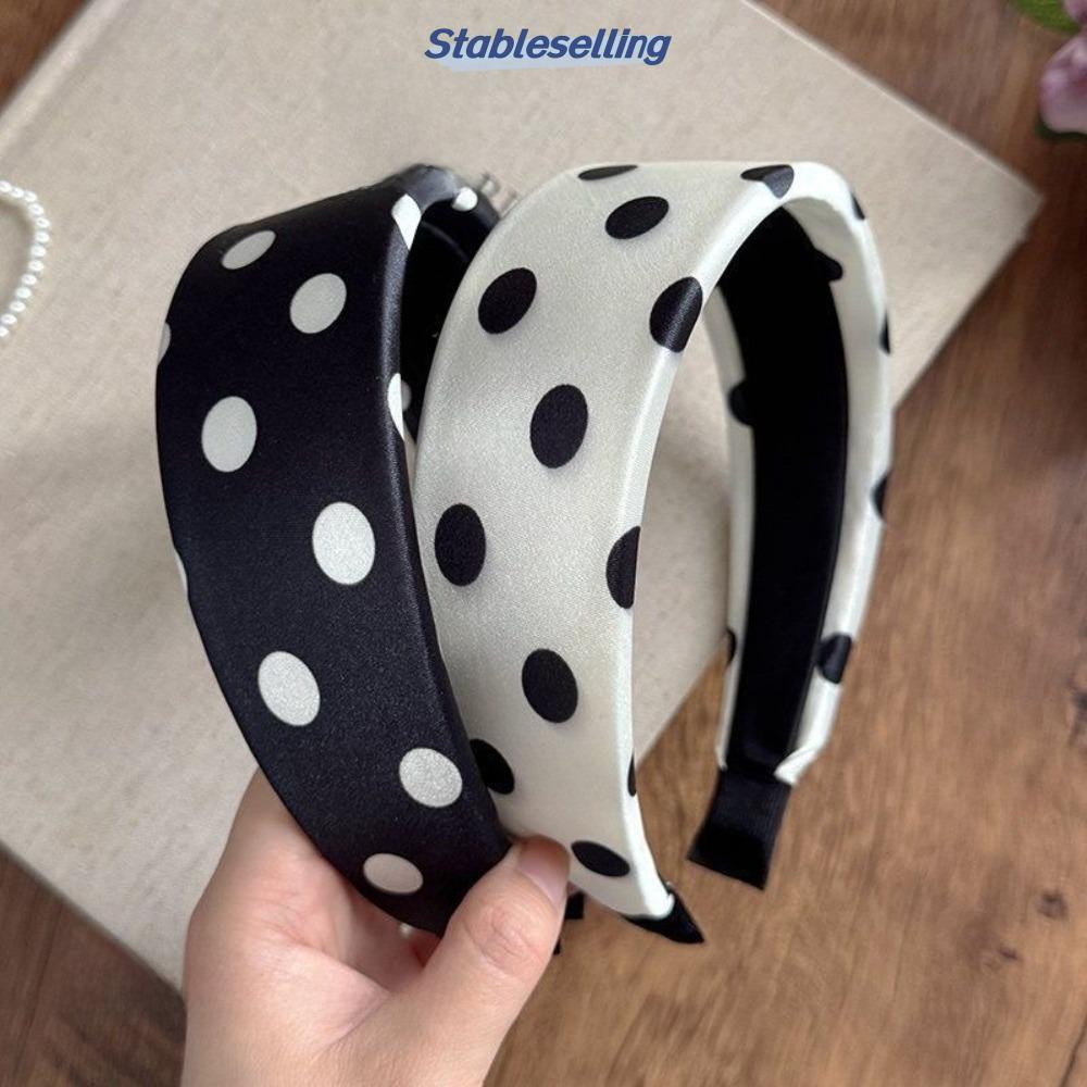 STABLESELLING ที่คาดผมผ้าซาติน, การออกแบบด้านบนแบบสูงทุกวันล้างที่คาดผมกว้าง, วัสดุผ้าซาตินบุนวมนุ่มระดับพรีเมียม ห่วงผมลายลายจุดสําหรับผู้หญิง