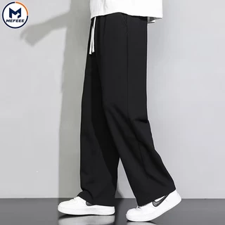 MEFEEE กางเกงวอร์มขากว้างทรงหลวม Unisex กางเกงกีฬาอเนกประสงค์สีดําสีเทา