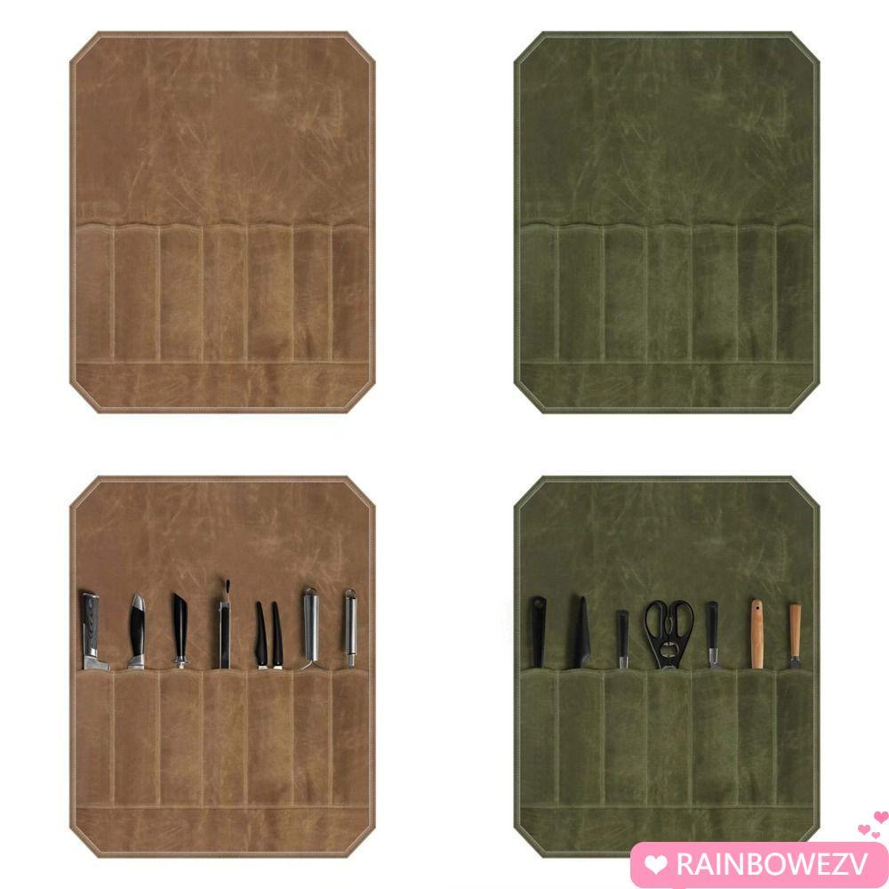 RAINBOWEZV Chef Tools Storage Bag,กันน้ํา 7 Slots Chef Tools Carrier,แบบพกพาMinimalist Wet Wax Canva