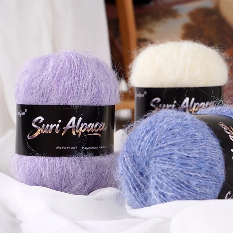 25g ยาวผม Mohair Handmade DIY ผ้าคลุมไหล่ด้านบนผมยาว Mohair หลายสีย้อม Alpaca Mohair เส้นด้าย