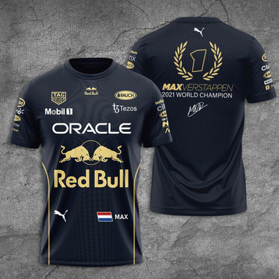 [ในสต็อก] เสื้อ F1, Red Bull Racing Team Uniform Full Sublimation Round Neck T-shirt, TAG Heuer Mobi