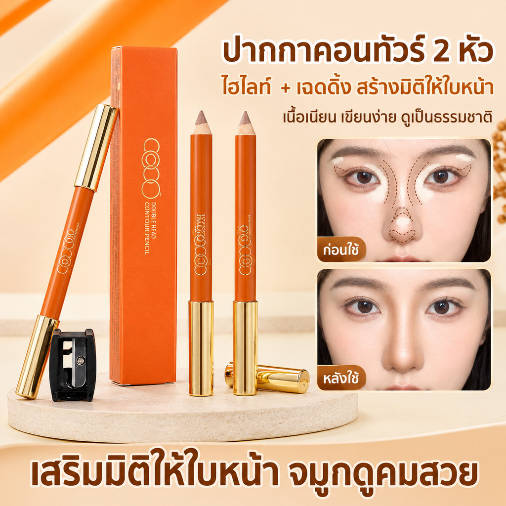 ปากกาคอนทัวร์สองหัว OUTOFOFFICE OOO ไฮไลท์และคอนทัวร์ เพิ่มมิติใบหน้า ไฮไลท์สันจมูก เกลี่ยง่าย ใช้งา