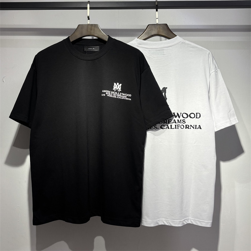 Ready Stock  🆕 AMIRI High Street New Letter พิมพ์ผ้าฝ้ายแท้ลําลองแขนสั้นคอกลมเสื้อยืด