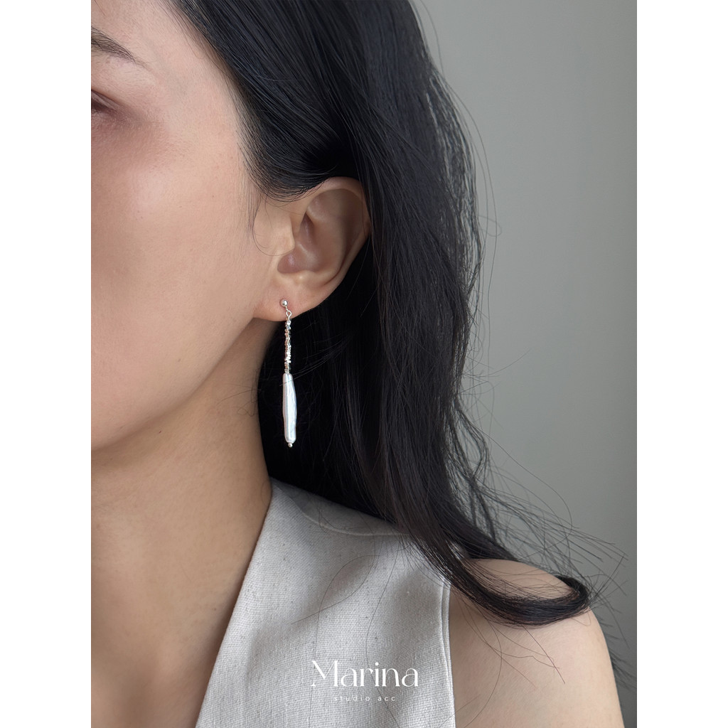 Niche Premium Baroque พู่ Silver Bar ต่างหูทั้งร่างกาย s925 เงินสเตอร์ลิงหักต่างหูเงินต่างหูผู้หญิง