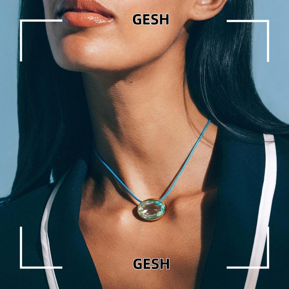 GESH สร้อยคอจี้คริสตัล,รูปไข่ตัดอัญมณีทอง BEZEL การตั้งค่าทอง BEZEL Choker, Elegant สีสันขี้ผึ้งสายบ