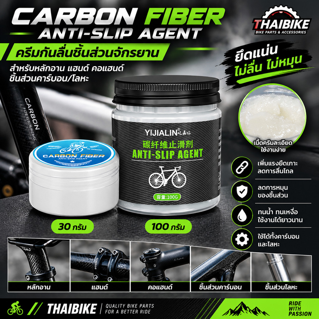 จาระบีทราย ชิ้นส่วนจักรยาน CARBON FIBER ANTI-SLIP AGENT สำหรับหลักอาน แฮนด์ คอแฮนด์ ชิ้นส่วนคาร์บอน/โลหะ ขนาด 30 กรัม...