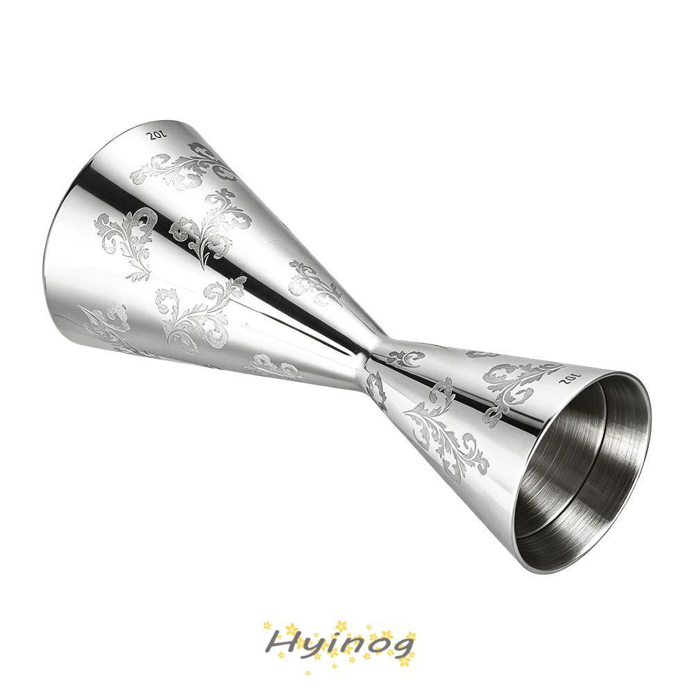 HYINOG Double Head Jigger, Leaves Stripe Design Stainless Steel Didi Jigger Cup, Professional 30/60m