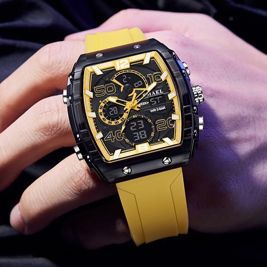 SMAEL Barrel Digital Watch LED Luminous Alarm Sports Men Student Ready Stock