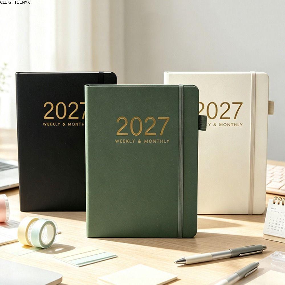 CLEIGHTEEN8H 2027 Schedule Book, Textured PU Planner Reminder Agenda Book, แบบพกพา Do List A5 Daily 